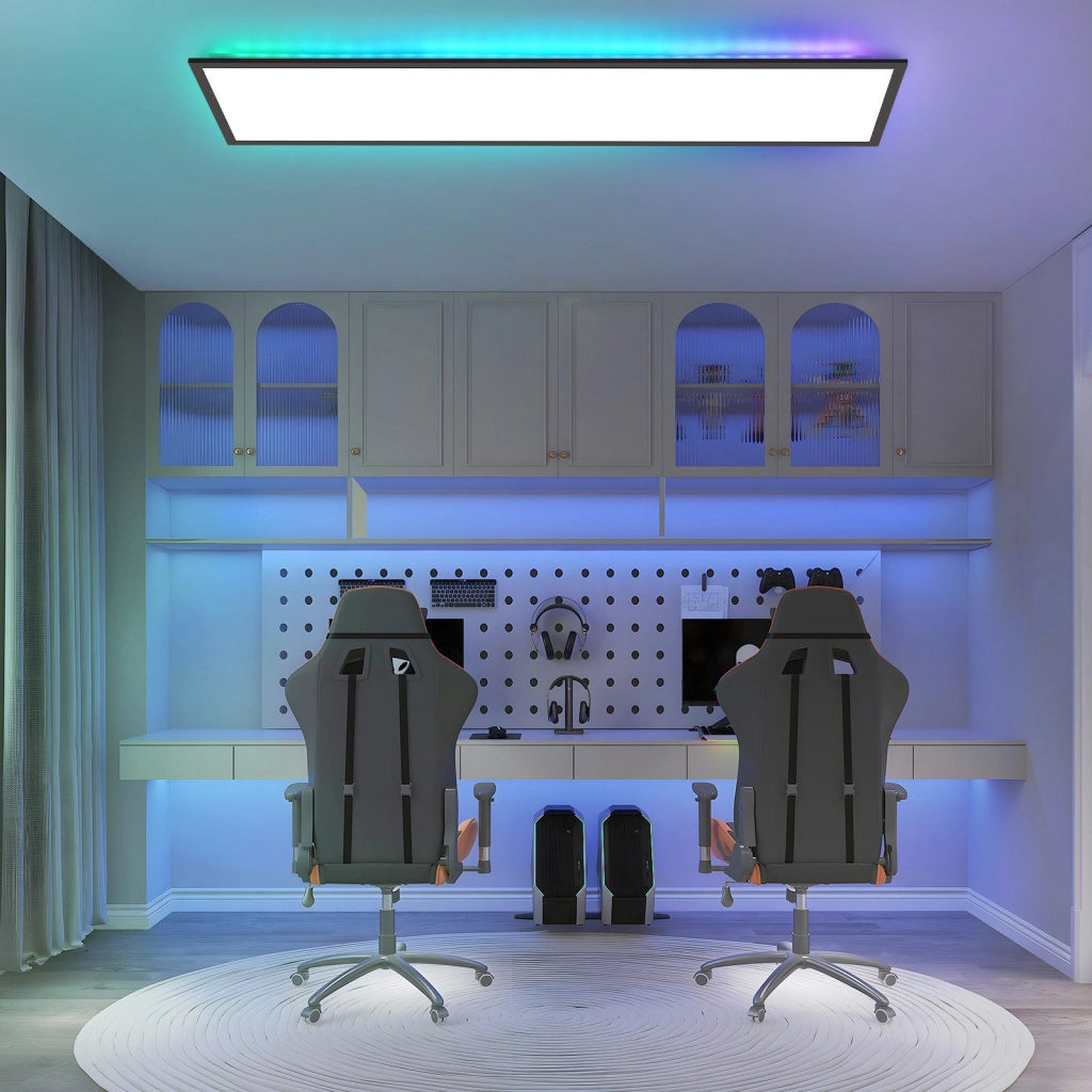 ZMH Plafoniera LED da Soffitto 100x25 cm Dimmabile RGB Cambio Colore Piatto con Telecomando 24W Nero Rettangolare