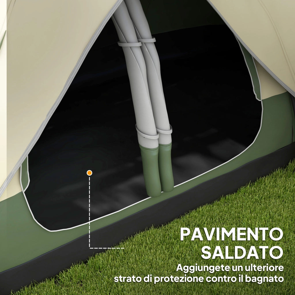 Tenda da Campeggio 450x215x180 cm 6 Posti con 2 Stanze Separate Verde Scuro