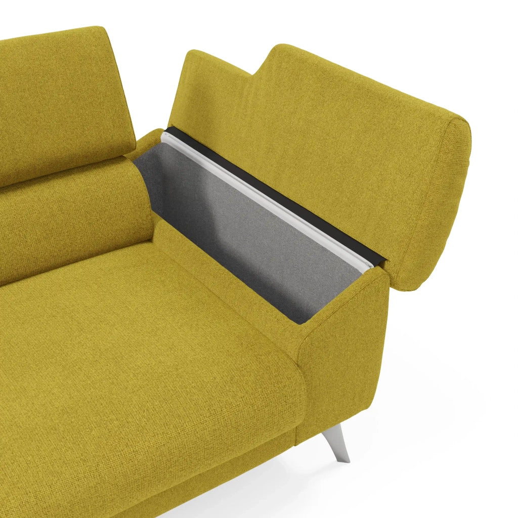 Donatello Divano con sedute allungabili braccioli contenitore e poggiatesta reclinabili in tessuto smacchiabile T23 183 cm giallo sole