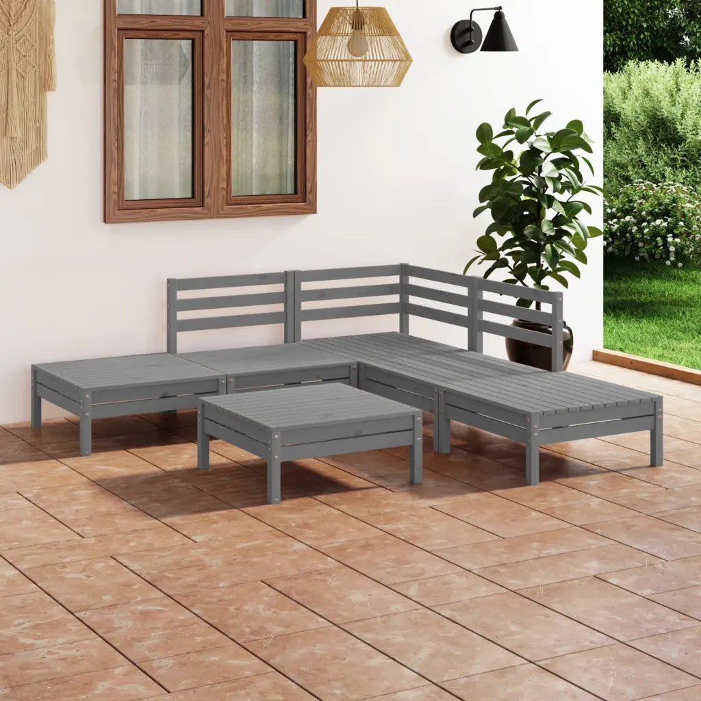Set Salotto da Giardino 6 pz | Set di Mobili da Esterno in Legno Massello di Pino Grigio