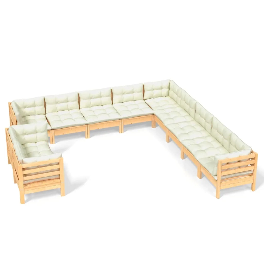 Set Divani da Giardino 11 pz con Cuscini Crema Massello di Pino 3096923