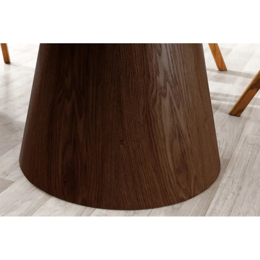 Tavolo da pranzo LUMEA – Rotondo 120 cm – Piano in ceramica effetto marmo bianco – Piede in legno massiccio – Stile contemporaneo