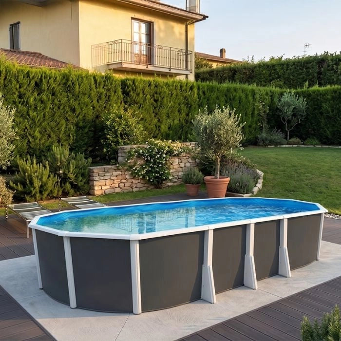 Piscina Fuori Terra Steeldesign Omega 915 Liner 0,6 Mm - 9,15 X 4,57 X H.1,32 M - Kit Base