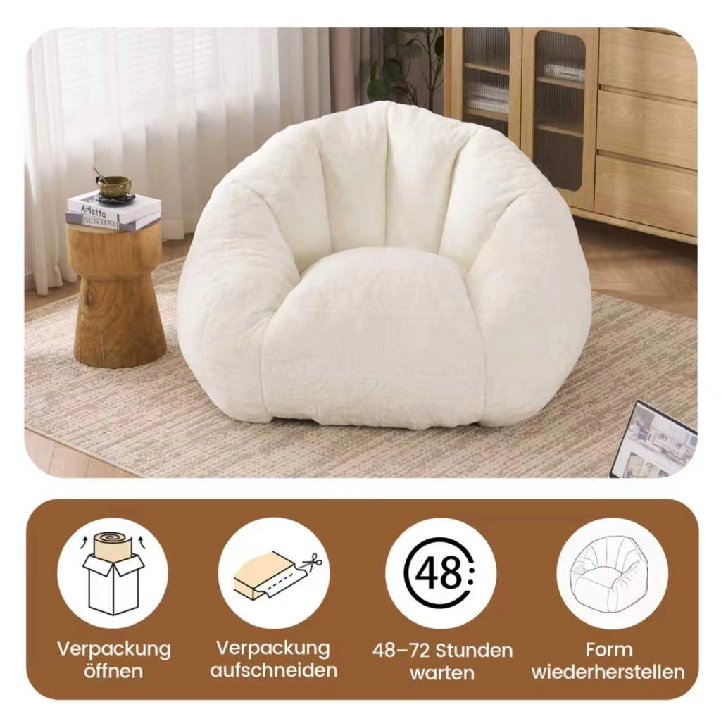 Poltrona pouf - con schienale avvolgente e imbottitura in schiuma - poliestere bianco