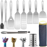 Kit di accessori per griglia 10 pezzi con supporto per utensili da cucina, set di attrezzi BBQ con maniglia in acciaio inossidabile - set di barbecue resistente al calore