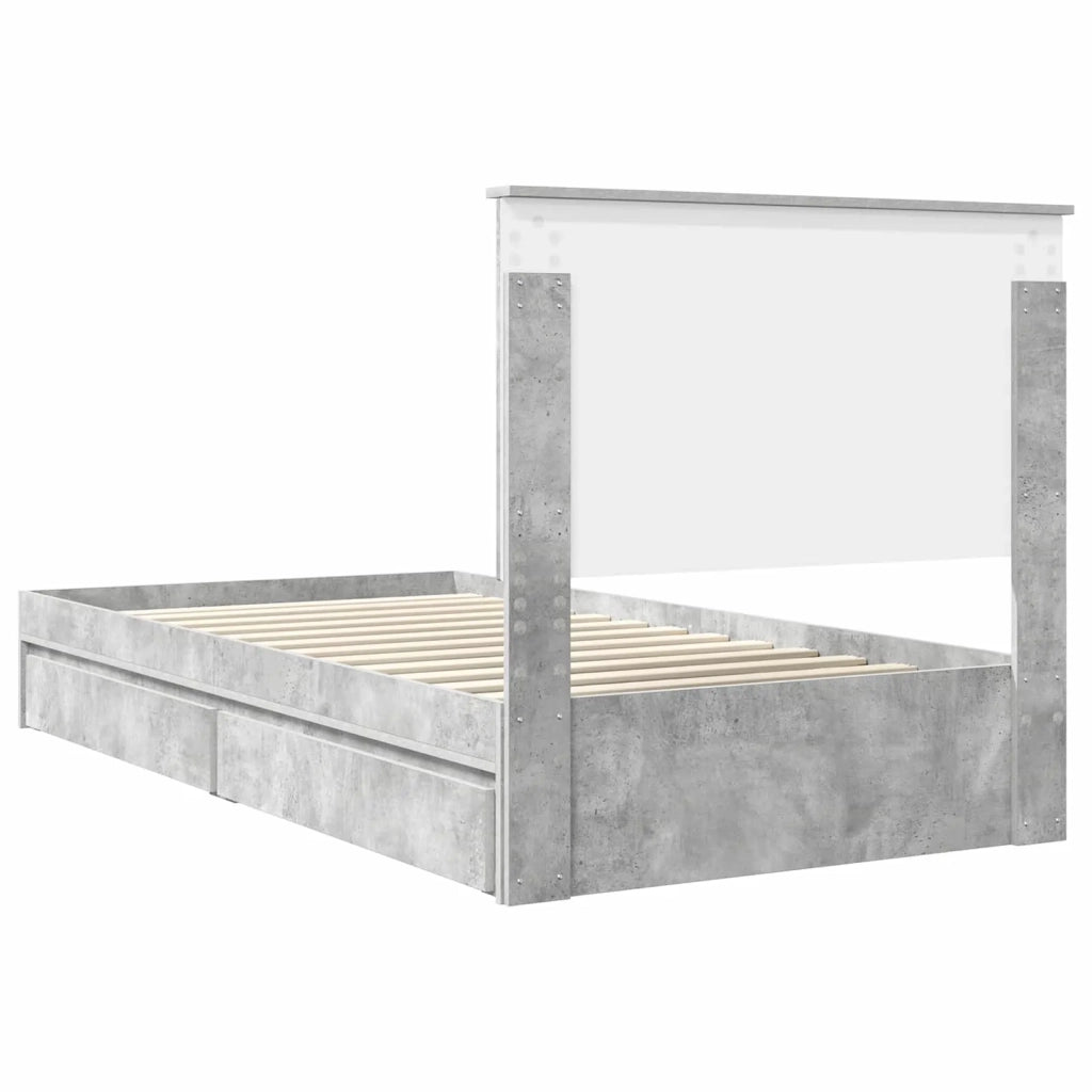 Letto con Contenitore con testiera Grigio cemento 100 x 200 cm