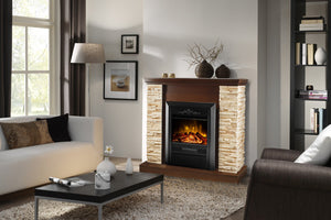 Camino Elettrico da Pavimento 90,3x98x30 cm Effetto Fiamma 2000W Rock & Cristina Noce