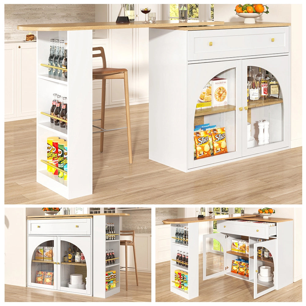 Tavolo Bar Estendibile - Xylo - 138-204??39??104 cm - Bianco con Ripiani