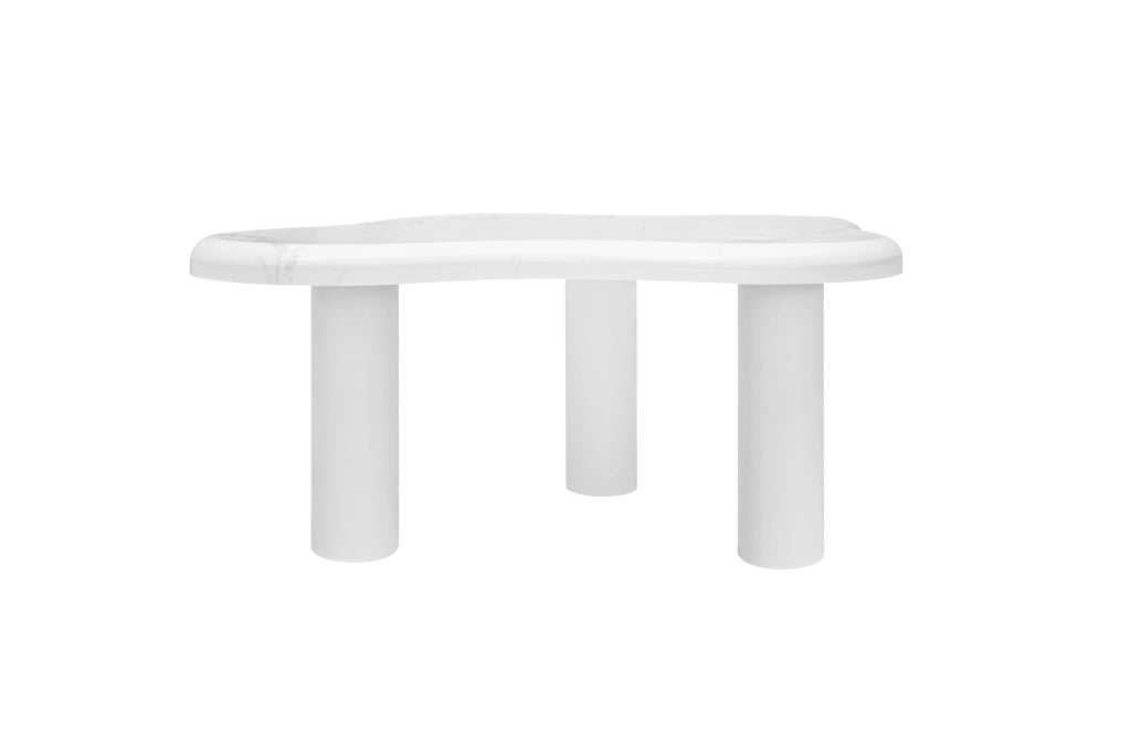 Tavolino basso a forma di nuvola con piano effetto marmo e gambe in legno massello, bianco, 102.5 × 72.7 × 19.5 cm