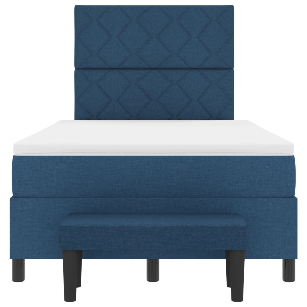 Letto Box Spring con Materasso e Panchina Blu 120x190 cm Tessuto