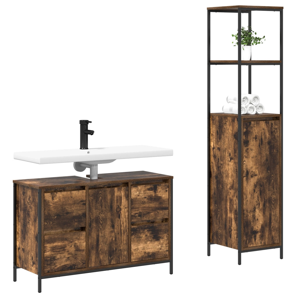 Set di mobili da bagno a 2 pezzi in rovere affumicato in legno ingegnerizzato