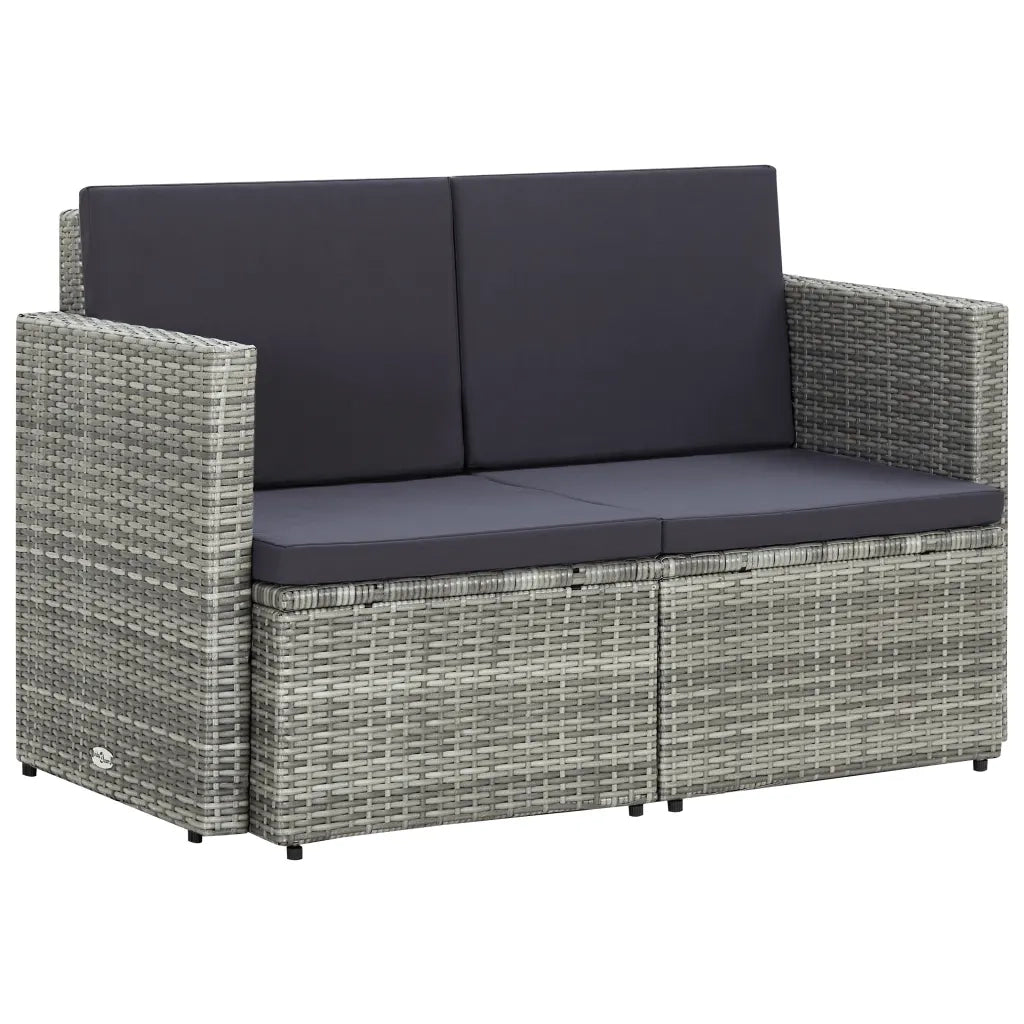 Divano da Giardino a 2 Posti con Cuscini Grigio in Polyrattan cod mxl 77259