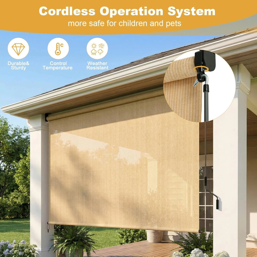 Tenda da sole verticale 120 x 180 cm, in HDPE per pergolato, tenda da sole, tubo in alluminio con manovella wireless, per balcone, terrazza, giardino, cachi, 1 pezzo
