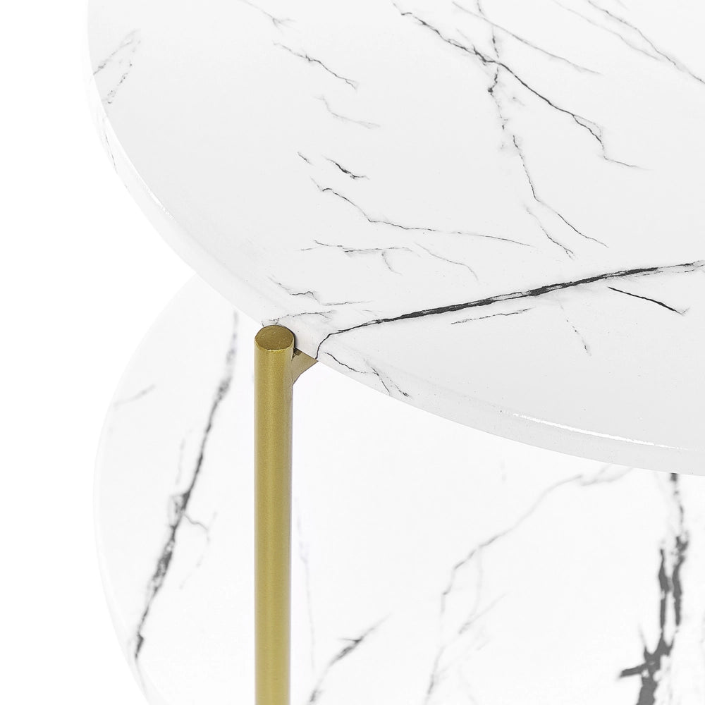 Tavolino bianco mdf dorato e metallo ⌀ 60 cm ripiano effetto marmo gambe moderno glam soggiorno