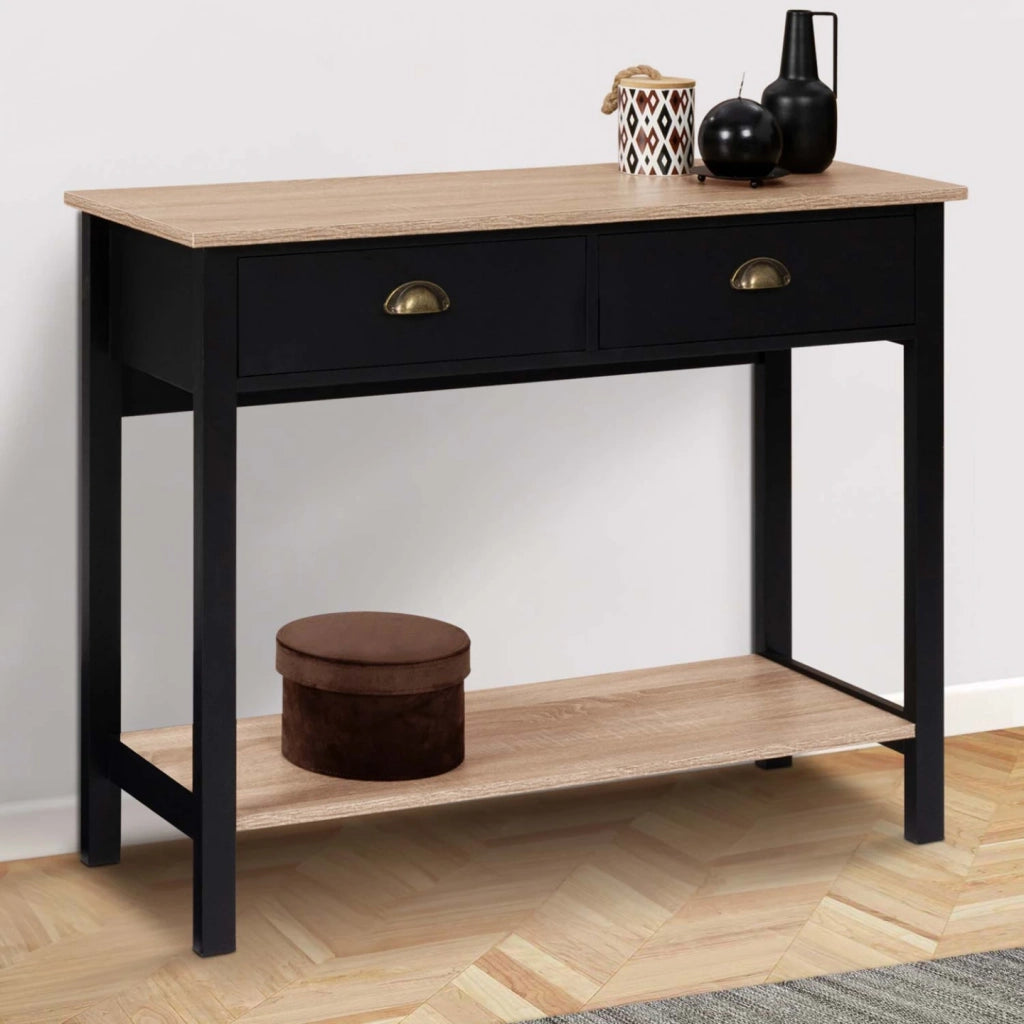 IDMarket - Console a 2 cassetti campagna ISIS 1 ripiano legno e nero