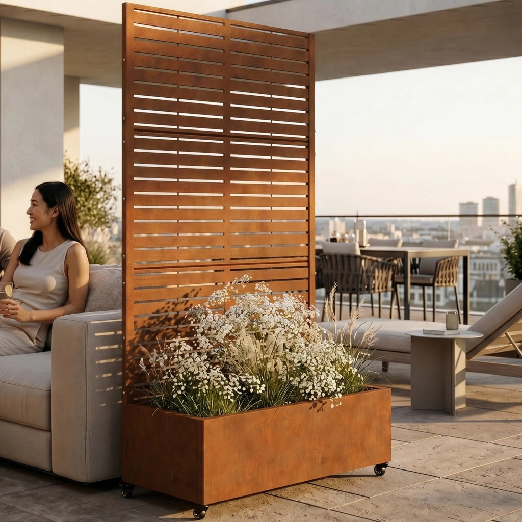 Fioriera con Spalliera Nodepp in Acciaio Corten 190 x 82 x 38 cm - Marrone Ossidato casa.pro