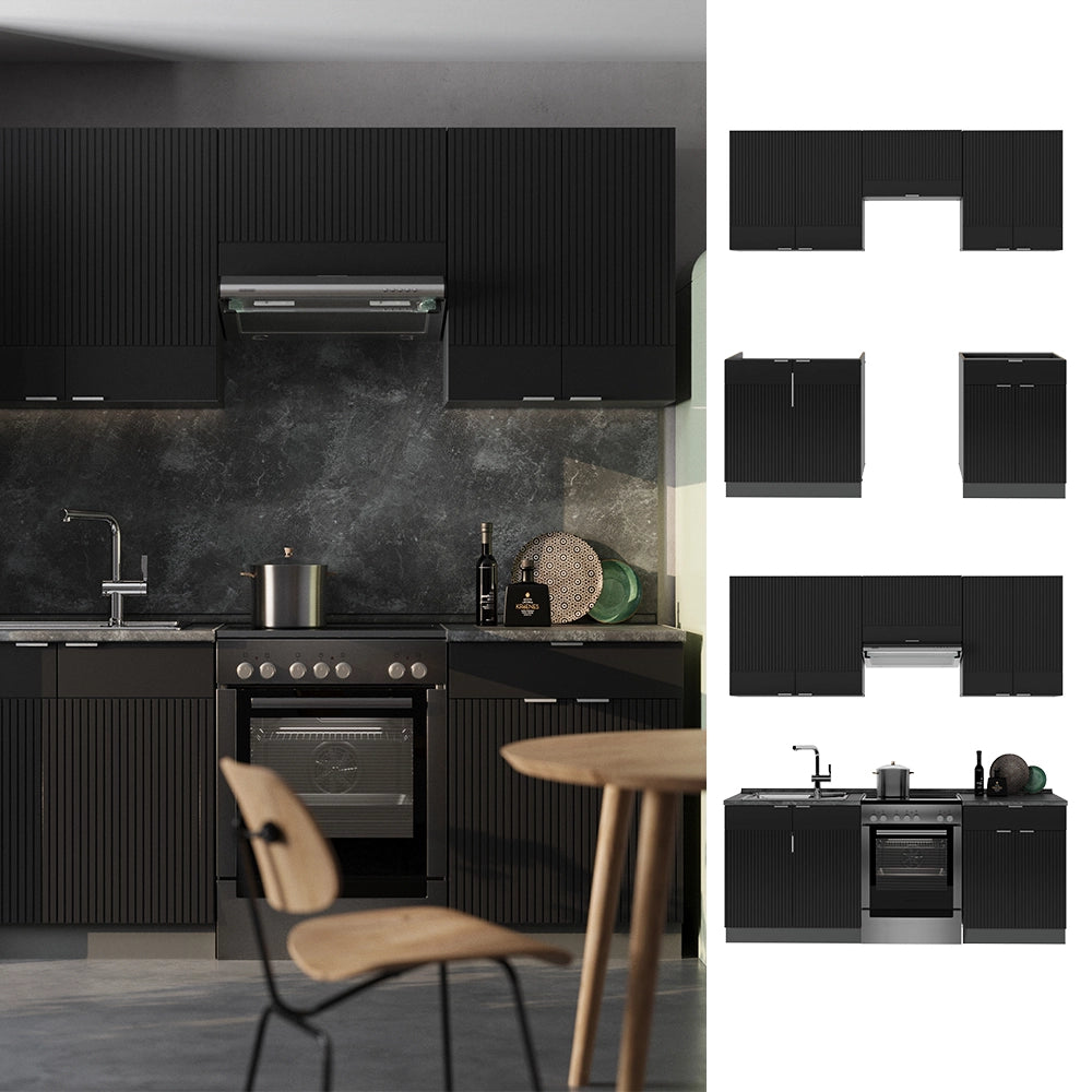 Cucina componibile Fame-Line Nero rigato/Antracite 200 cm, PL Rovere Vicco