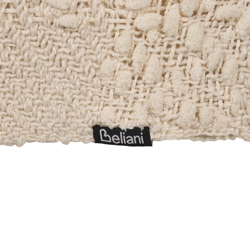 Coperta di cotone intrecciata con nappe 220 x 240 cm bianco sporco morbida classica