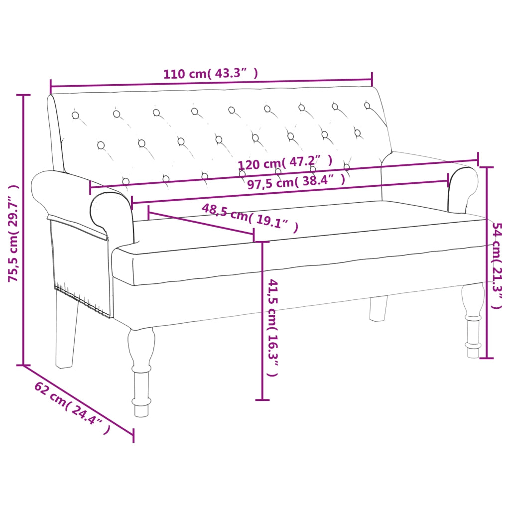 Panca con Schienale-Divano Sedia Blu 120x62x75,5 cm in Tessuto