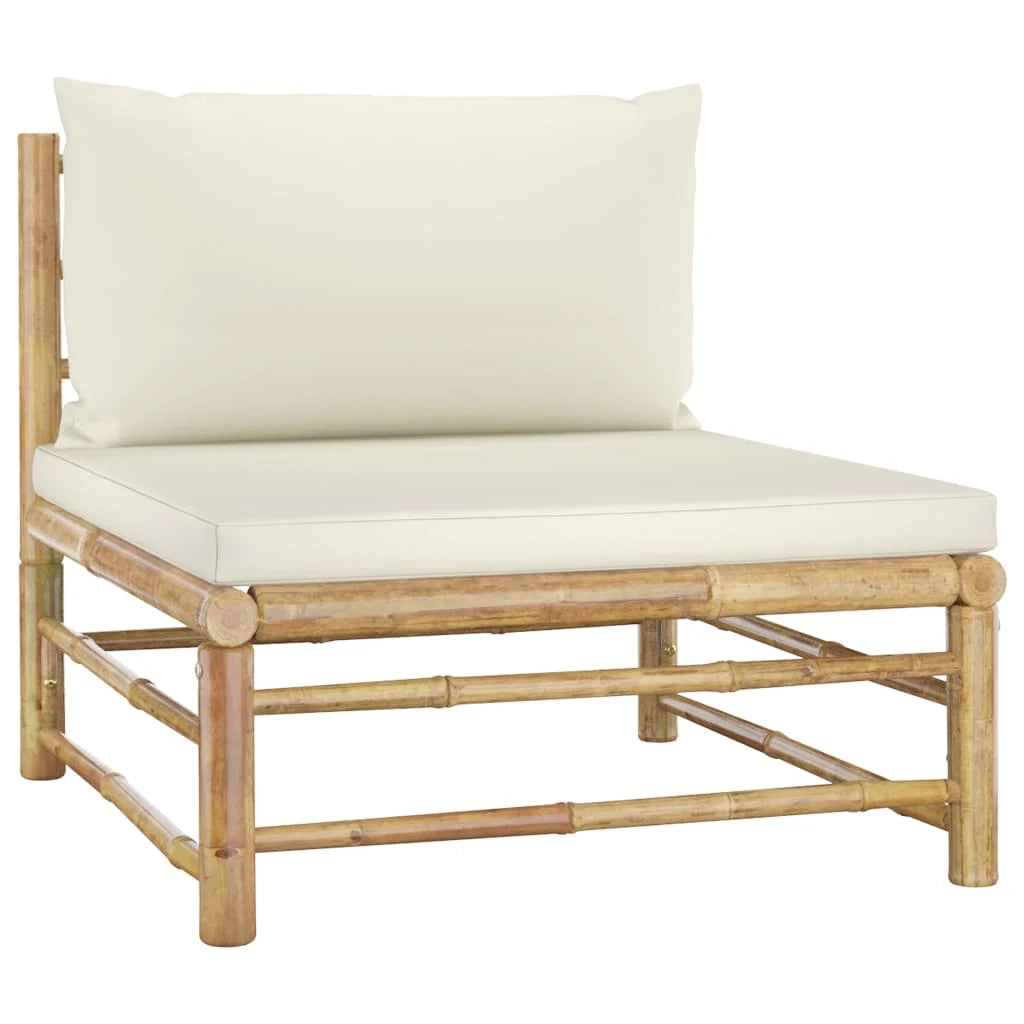 Set di mobili da giardino mobili da esterno 6 pezzi con cuscini bambù bianco crema 02_0016635