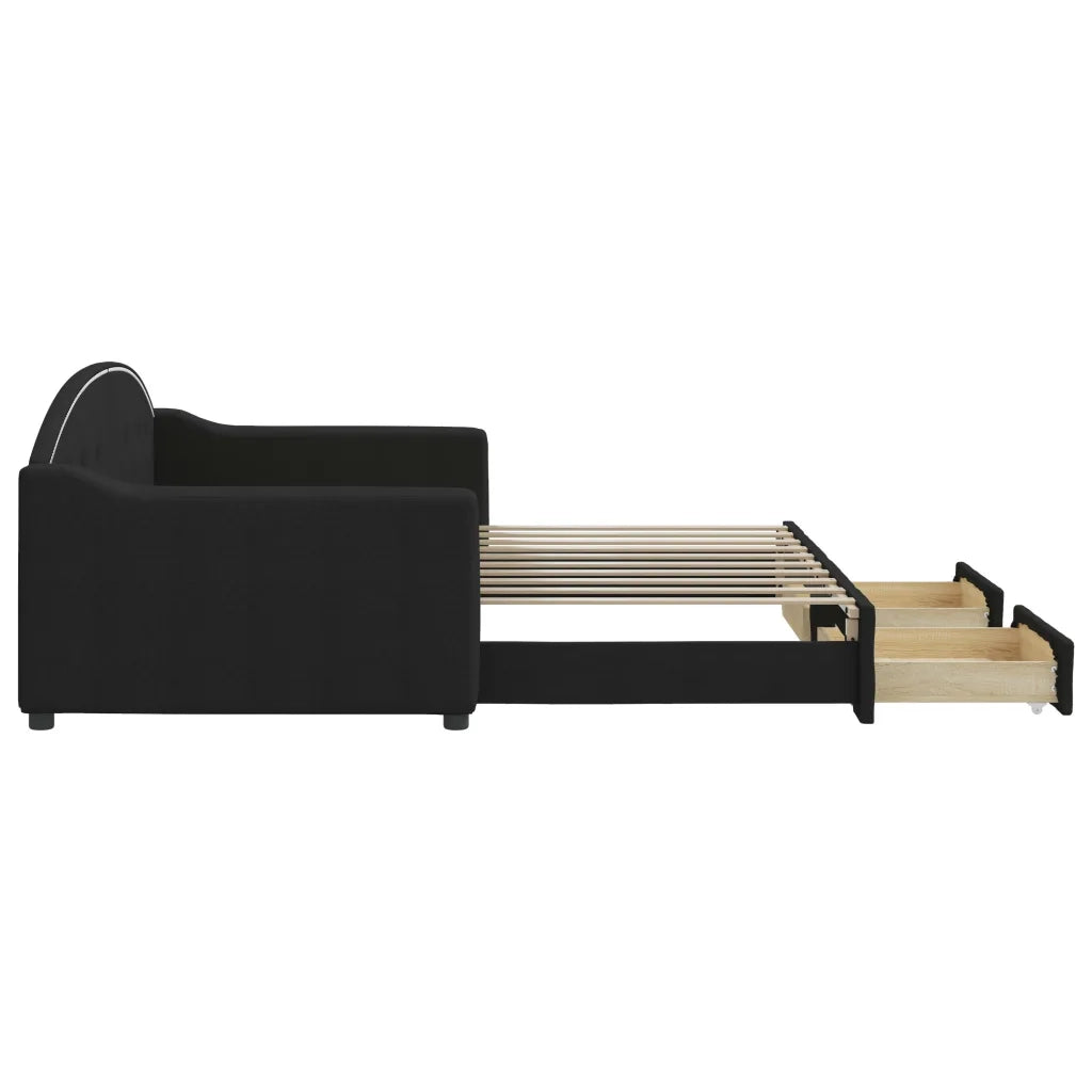 Divano Letto Estraibile con Cassetti Nero 90x190 cm in Tessuto 3197578