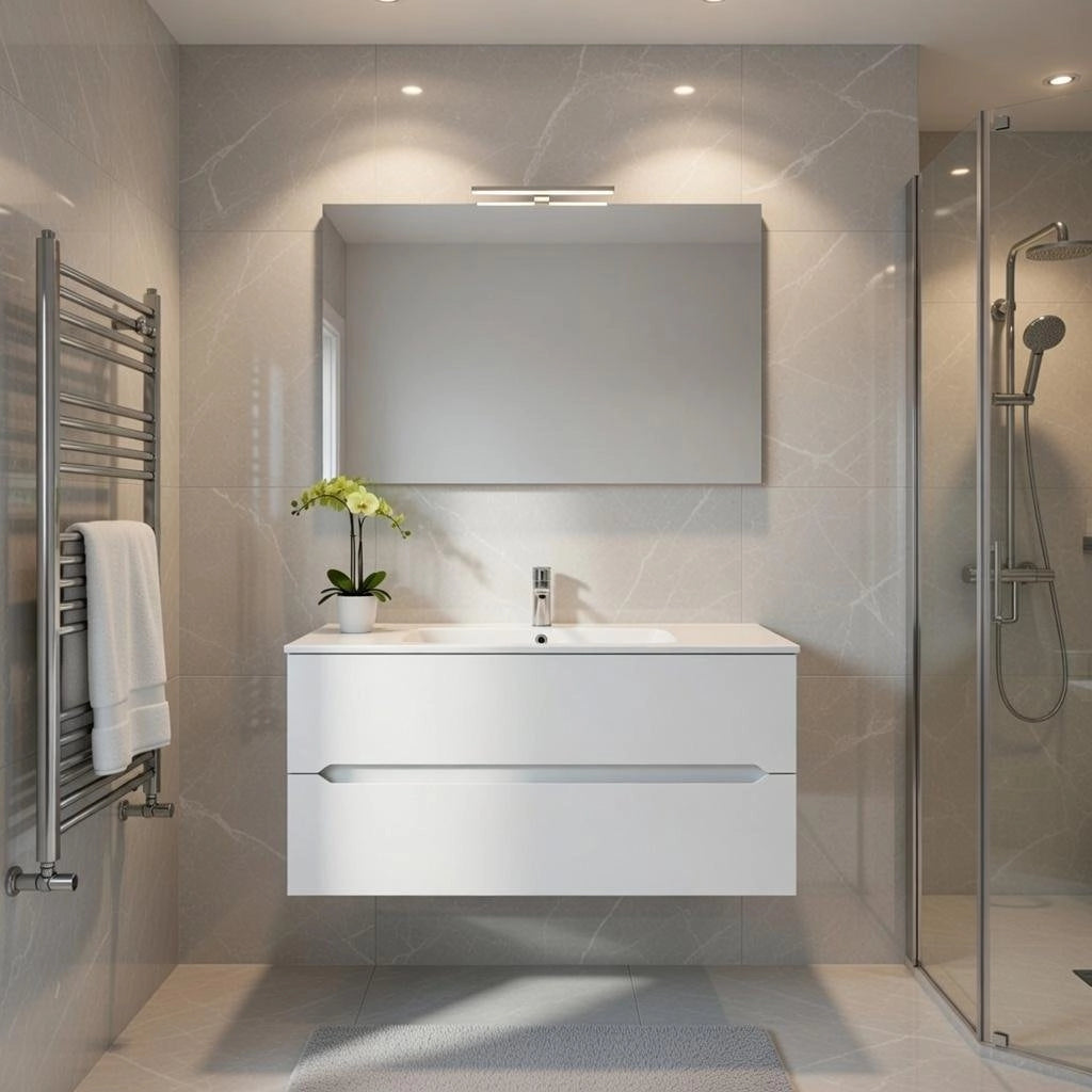 Composizione mobile bagno sospeso con cassetti cm 120 mod. TALIA - Bianco Lucido
