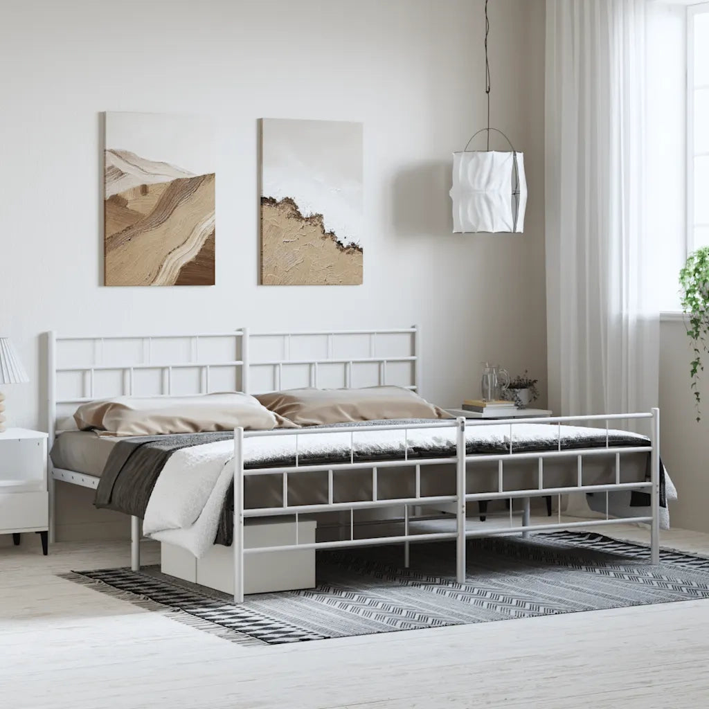 Giroletto con Testiera e Pediera Metallo Bianco 183x213 cm 355731