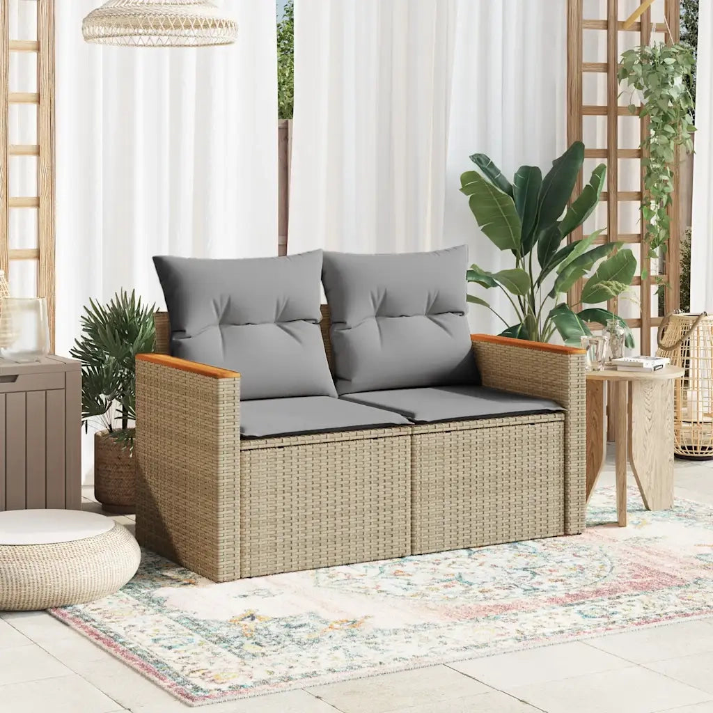Divano da Giardino con Cuscini a 2 Posti-Sofa da Giardino-Divano da esterno Beige in Polyrattan 392671