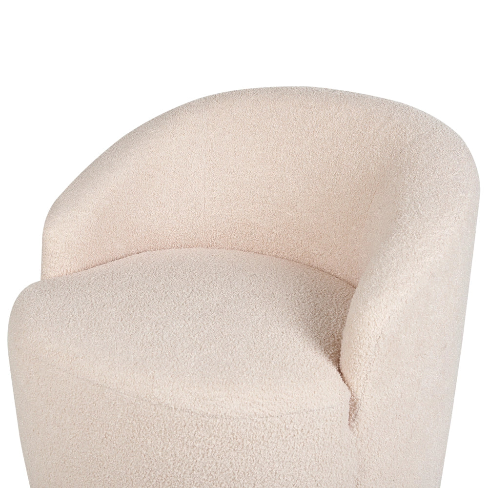 Poltrona Bianco Crema Boucle Tessuto Morbido Base Girevole 360° Stile Retro Glamour Art Deco dorato