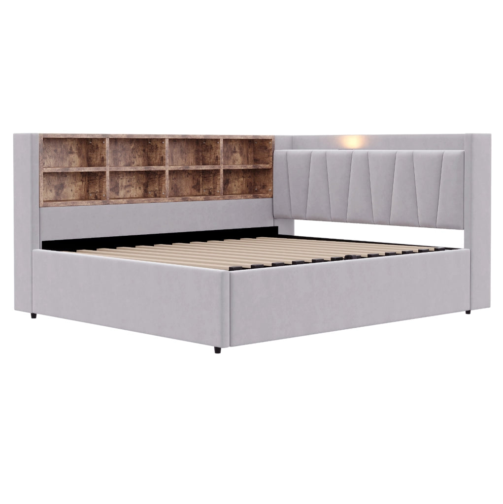 Letto imbottito 140x200 cm con contenitore idraulico e USB