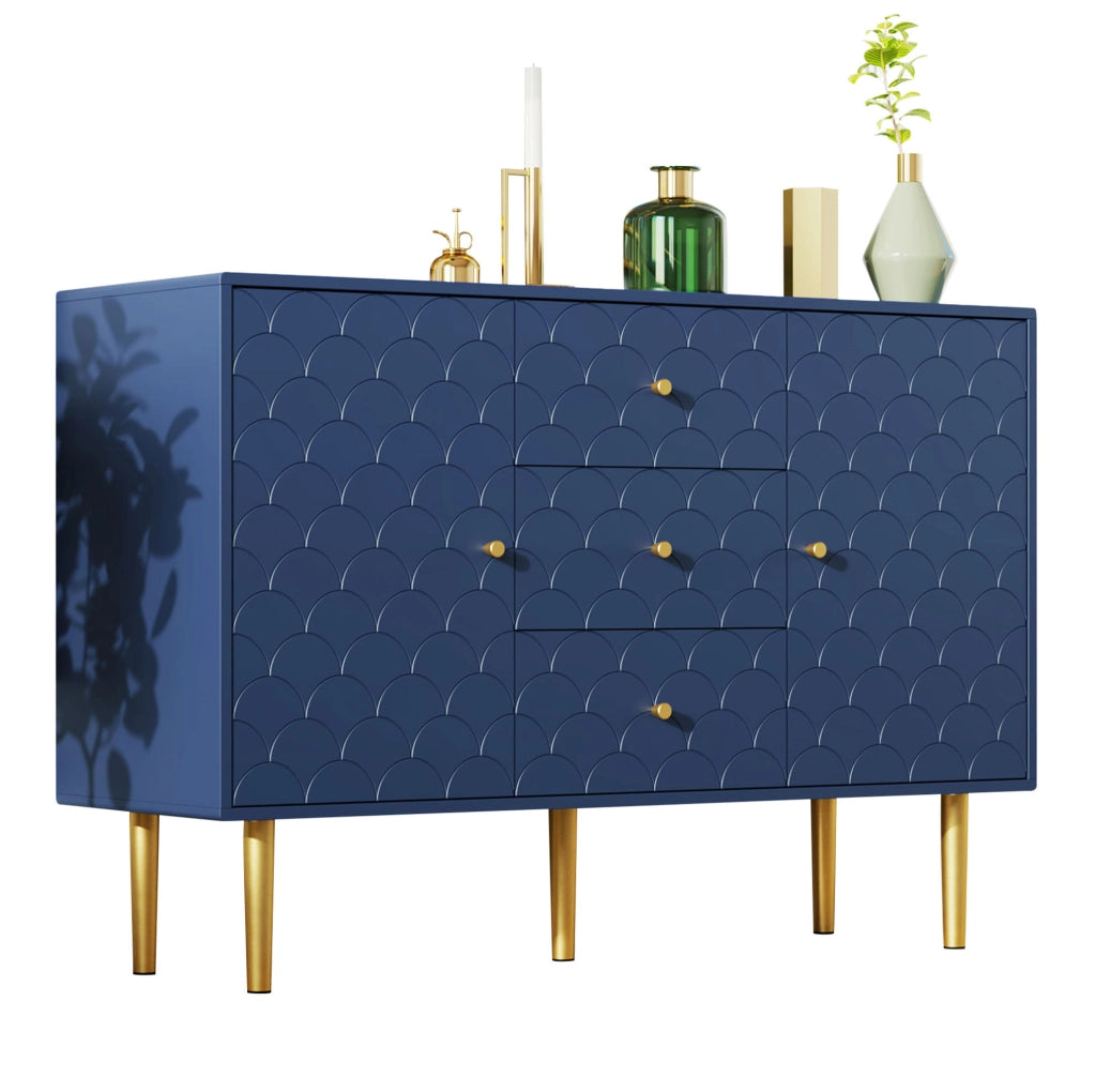 Credenza 120x40x83 cm con 2 ante e 3 cassetti; ripiano regolabile; blu marino