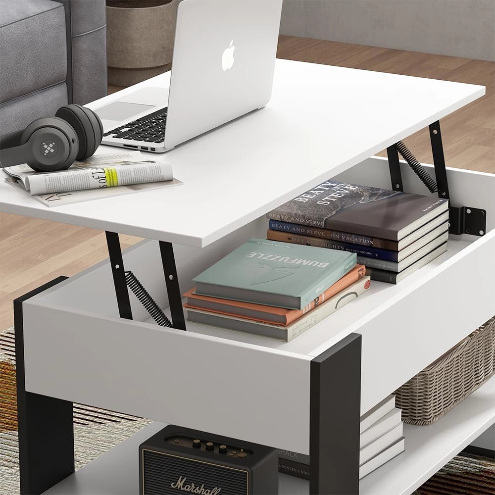 Tavolino Lifto, Bianco/antracite, 92 x 51 cm con funzione di sollevamento