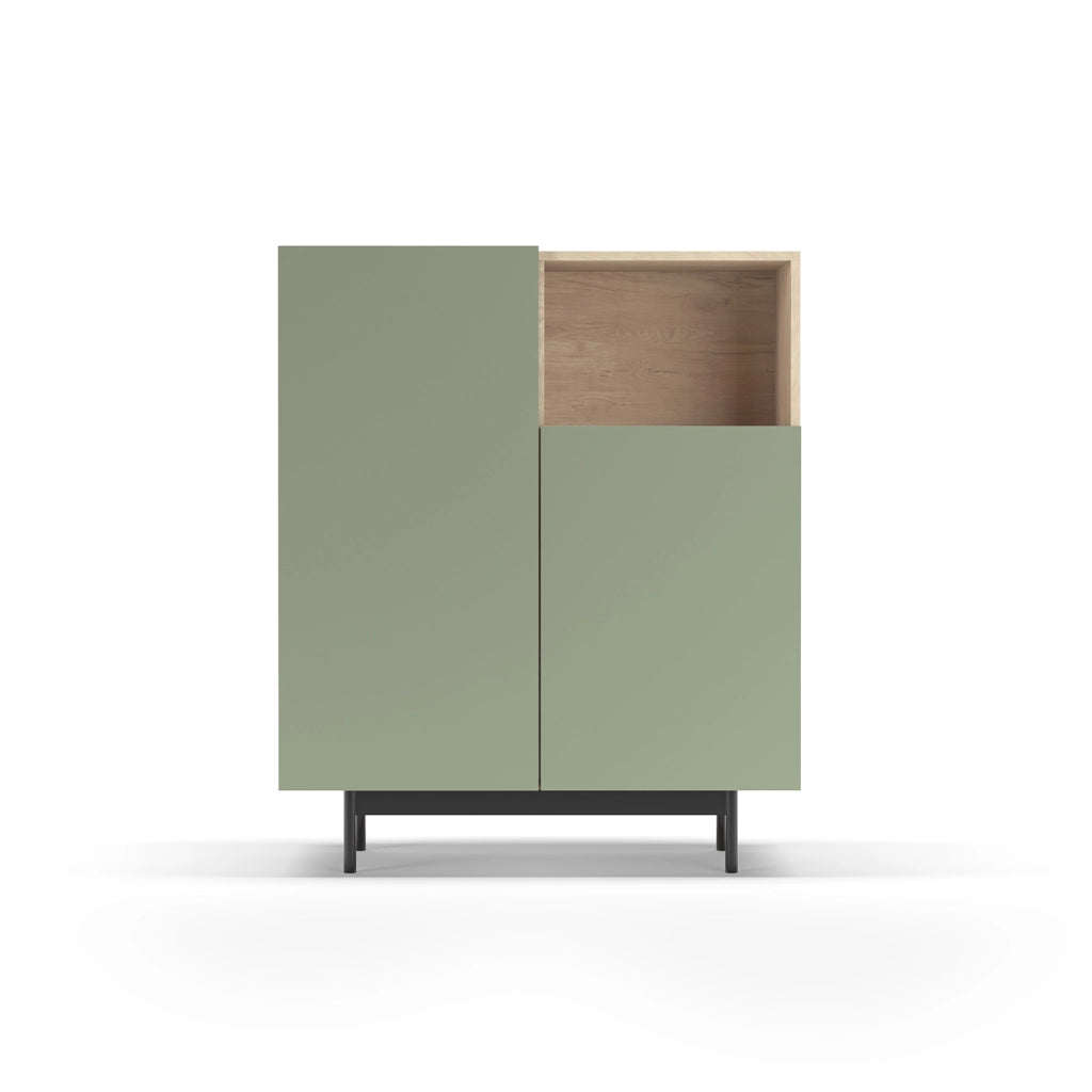 Credenza 1 vano Herdasa effetto rovere e verde gambe grafite 110x90x34