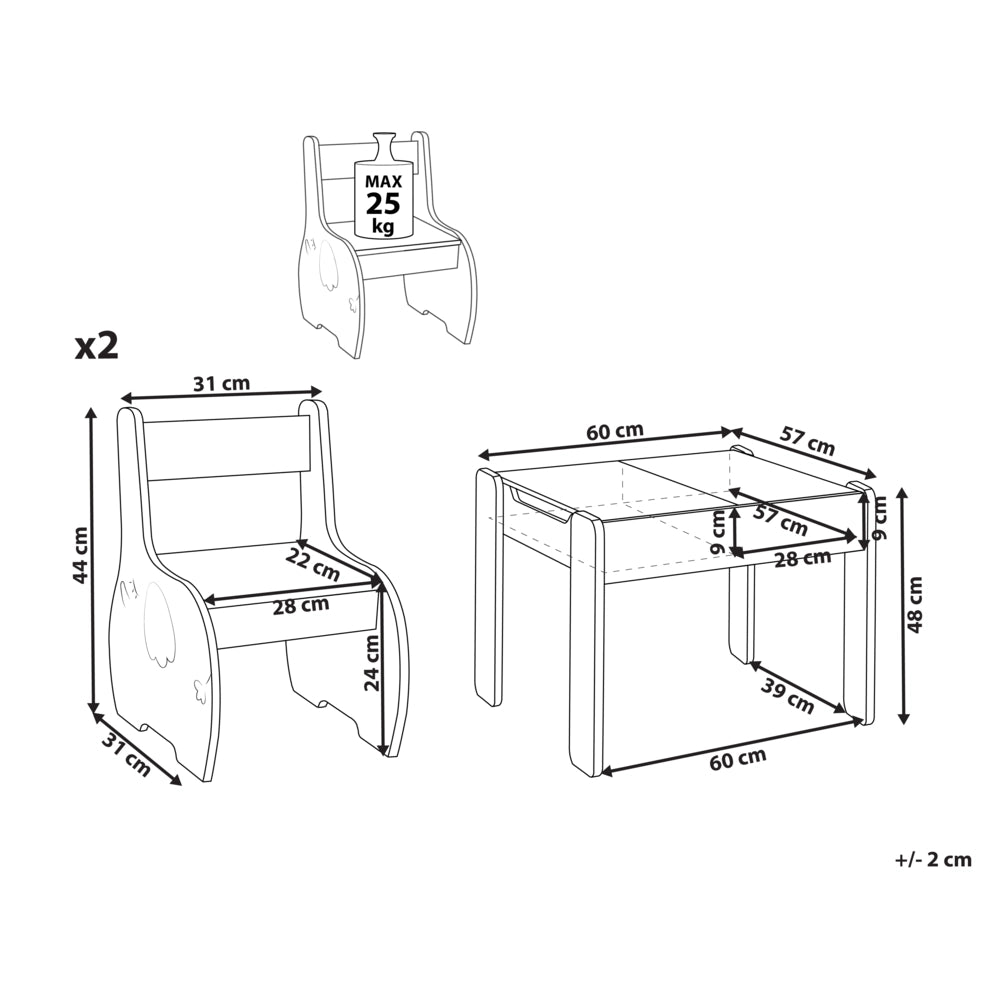 Set per bambini con tavolo 2 posti con sedie in legno bianco e chiaro cameretta elegante