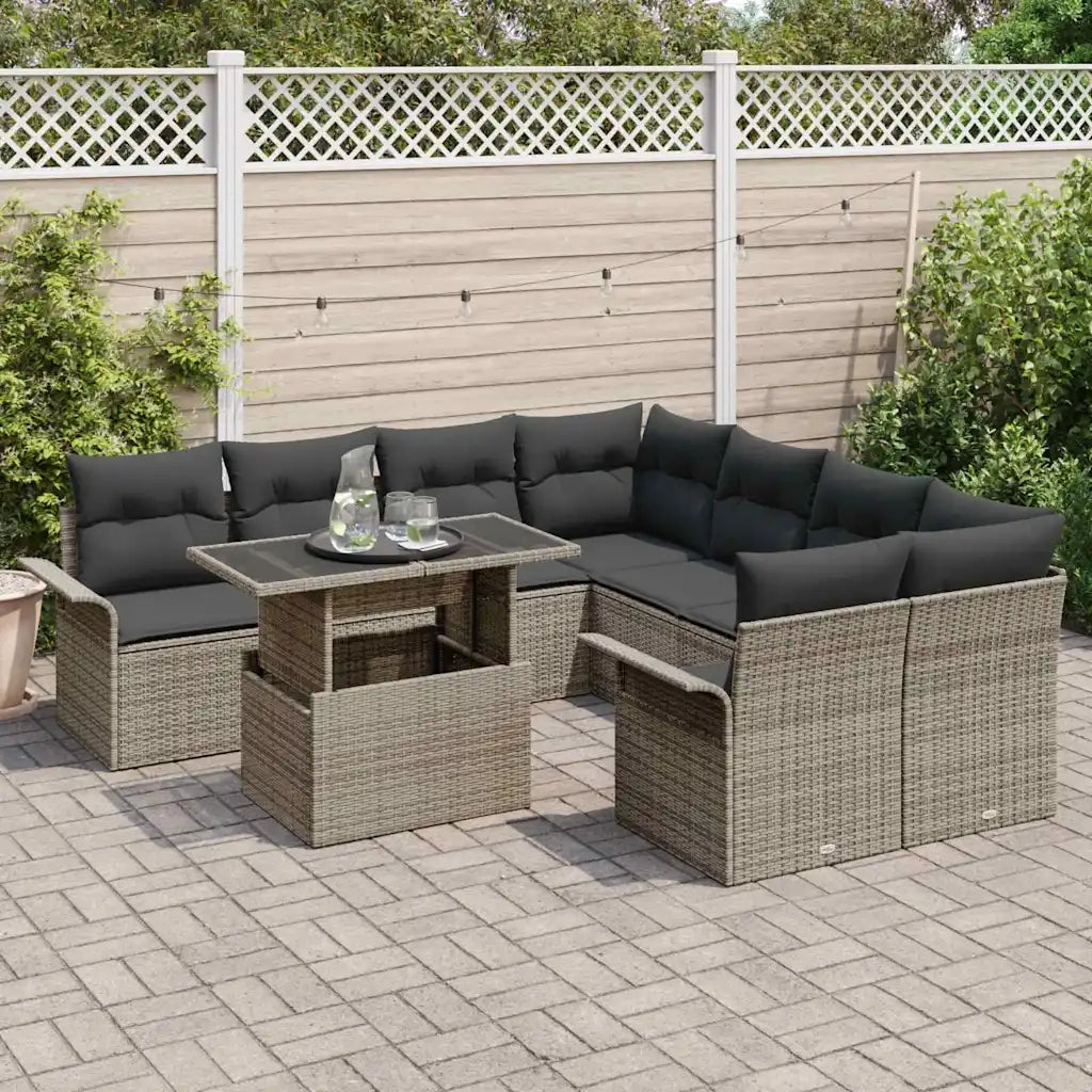 Set Divano da Giardino 9 pcs Grigio Rattan in Polipropilene 3356992