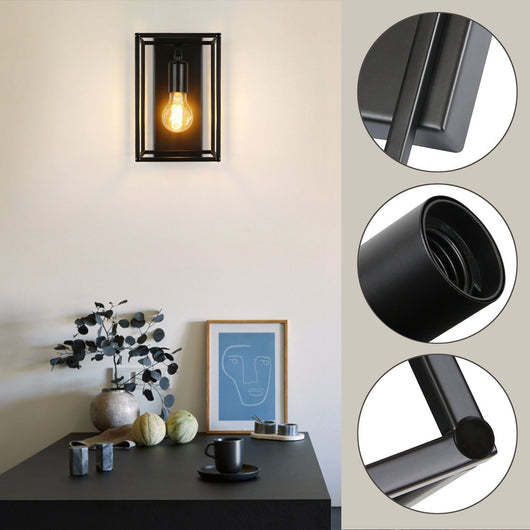 ZMH Applique da parete nera a parete per interni stile vintage per camera scala con attacco E27 senza lampadina