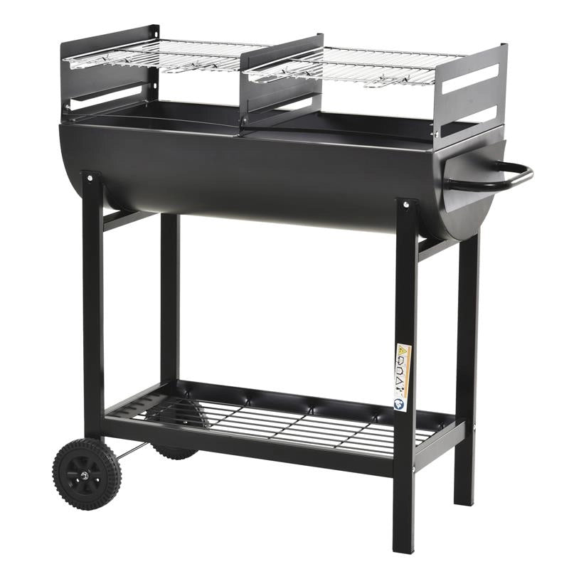 BARBECUE IN ACCIAIO CON 2 GRIGLIE INDIPENDENTI 90CM X 45CM X 96CM COLORE NERO