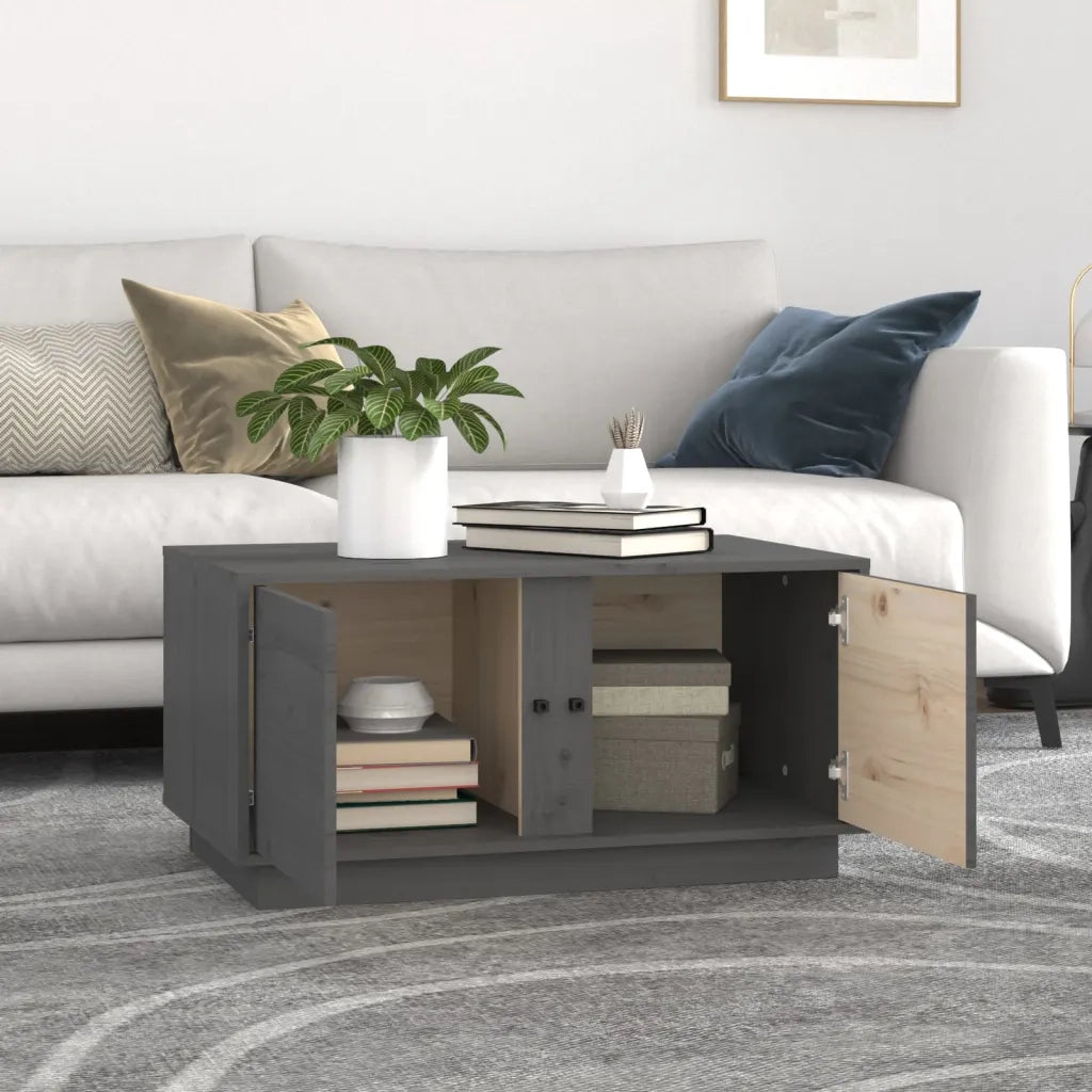 Tavolino da Salotto Grigio 80x50x40 cm Legno Massello di Pino 814421
