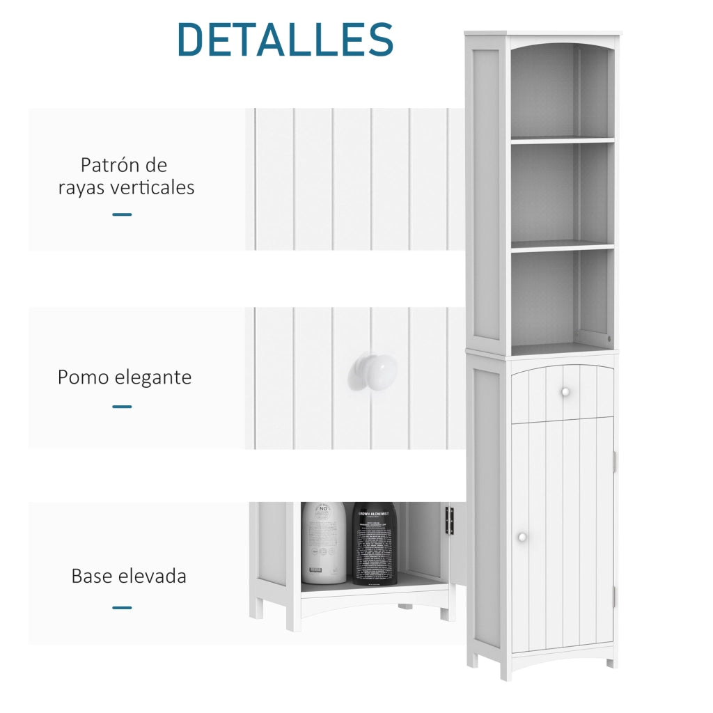 Armadietto Alto Bagno Stretto con Cassetto e Ripiani ¨C zephmum ¨C Bianco 34x24x170 cm