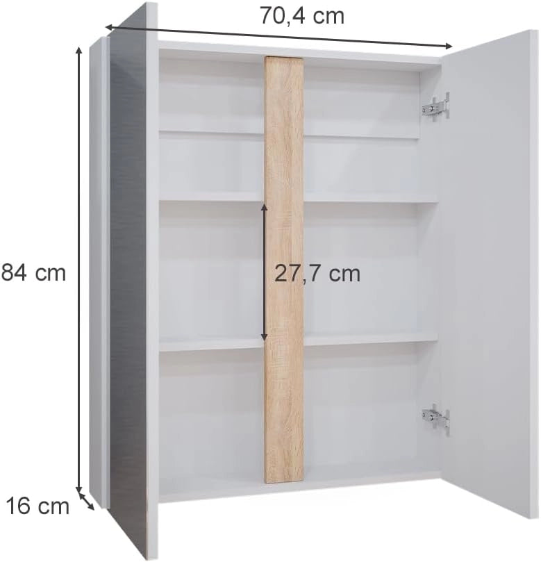 Specchio contenitore bagno Gloria, Bianco, 70.4 x 84 cm con 2 porte, con apertura per sifone e compatibile con la serie Gloria
