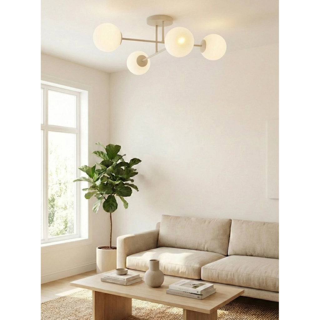 Lampada a sospensione ROMA con struttura beige e sfere in vetro opale
