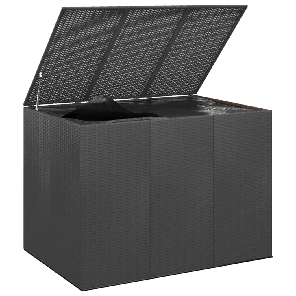 Contenitore da giardino in resina di vimini/cuscino 145 x 100 x 103 cm nero 02_0013163