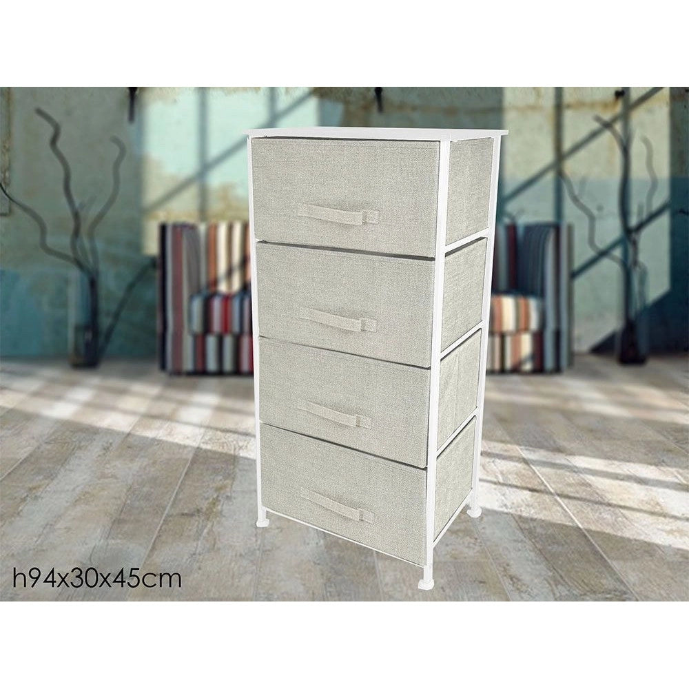 Trade Shop - Mobiletto Multiuso Con 4 Cassetti In Tessuto Beige Design Salvaspazio Casa H94x30x45cm -