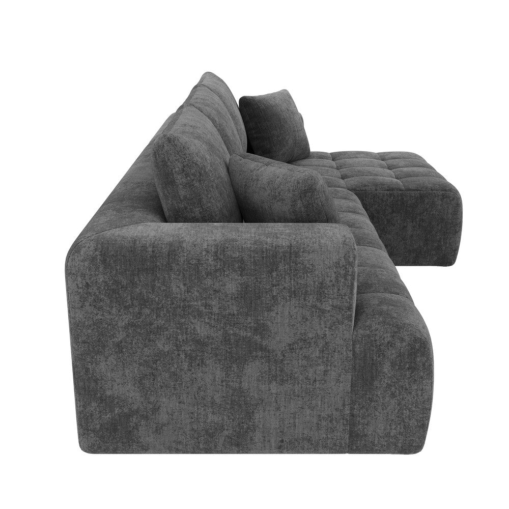 Divano Angolare Modulare ¨C Xylo ¨C Grigio, Tessuto Chenille, Design Basso