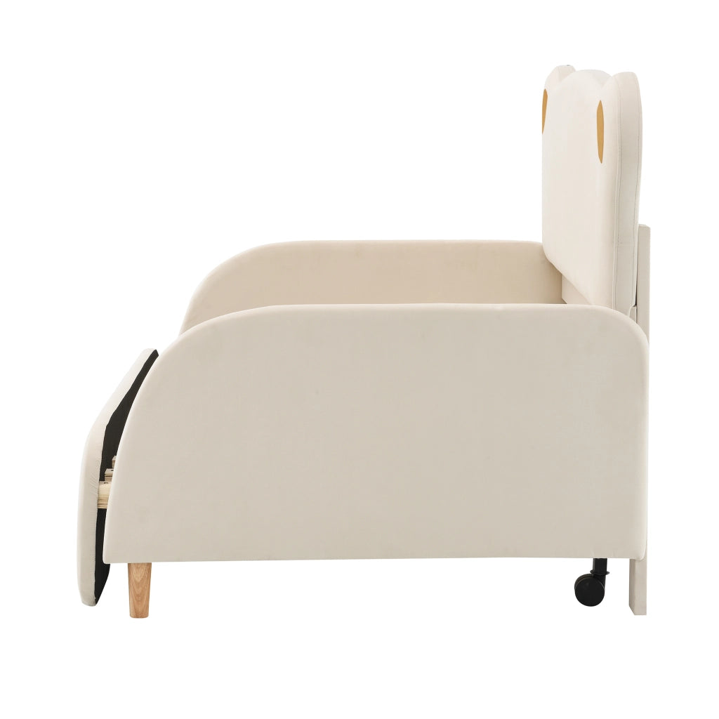 Letto Estraibile 140x200 cm e 140x105 cm; Letto 2 Posti - Bordi Morbidi - Beige