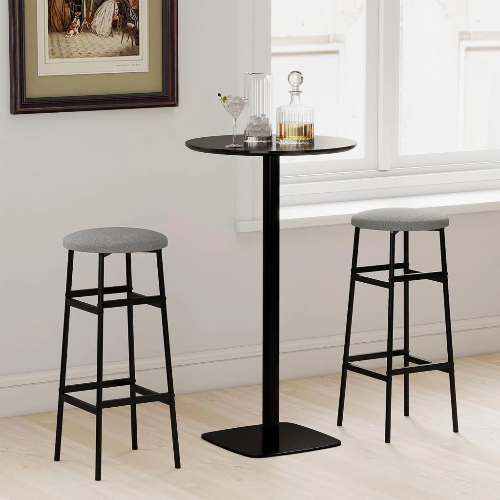 Set di 2 Sgabelli Alti Rotondi da Bar (Grigio) | Sgabelli con Seduta Imbottita, Pioggiapiedi Ergonomico, Portata 150 kg per Cucina e Sala da Pranzo, 33,5 x 33,5 x 73 cm