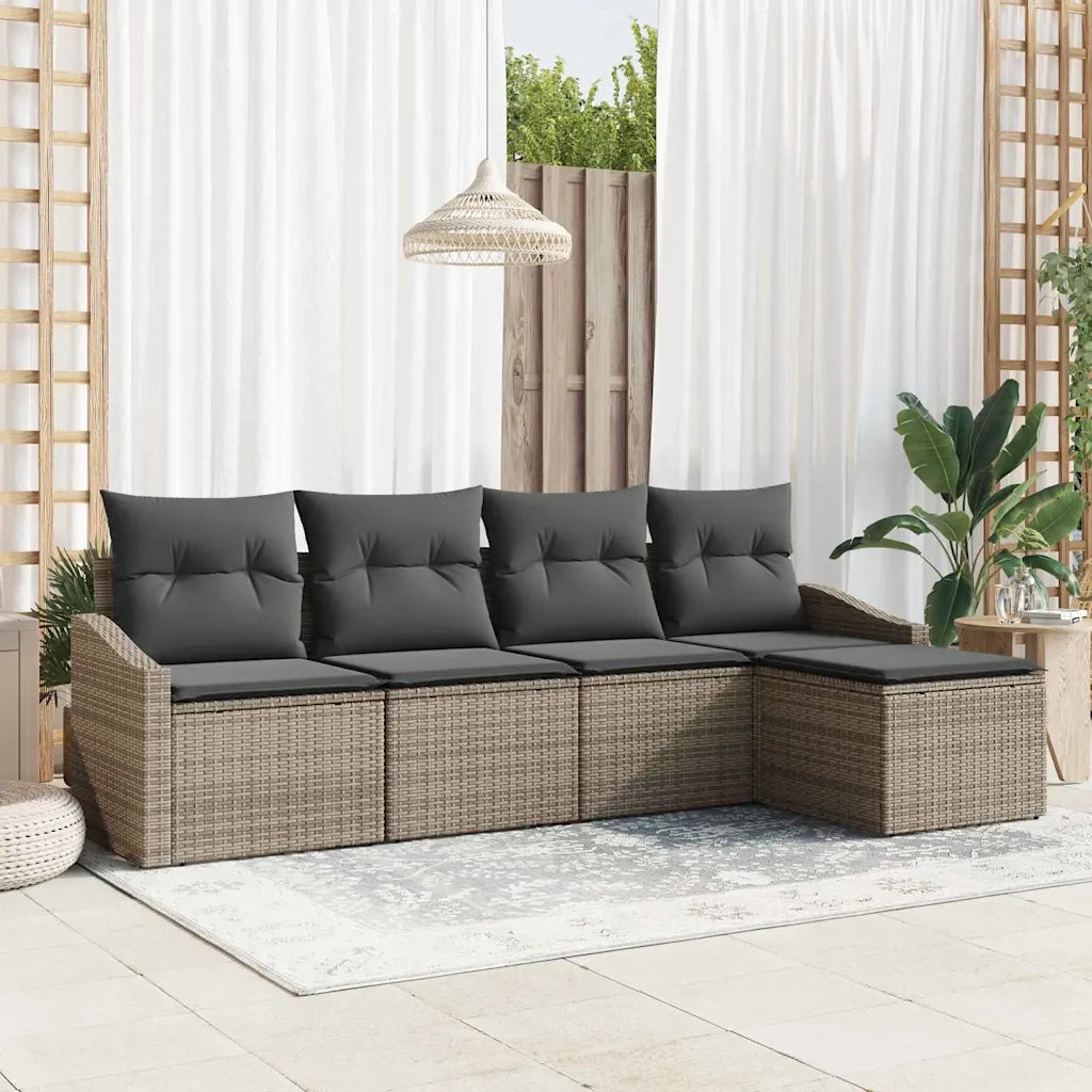 Set di divani con cuscino 5 pz | Set Salotto da Giardino Grigio polyrattan