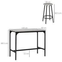 Set da Pranzo 5 Pezzi con Bancone da Bar 110x50x89.5 cm e Sgabelli Ø30x60.5 cm in Legno e Metallo Grigio e Nero