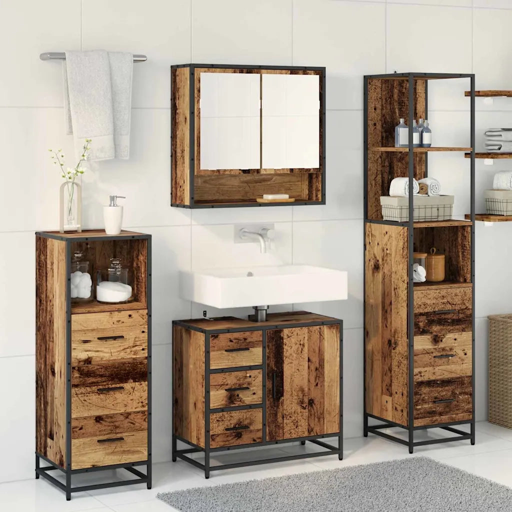 Set di mobili per il bagno con cassetto 4 pcs Legno vecchio 3402497