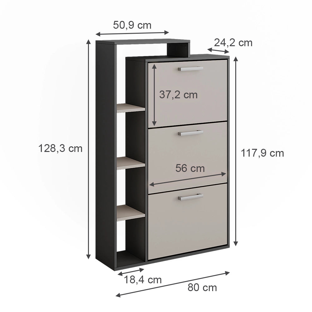 Vicco Scarpiera da ingresso Antracite/grigio 80 x 128.3 cm con 3 scomparti